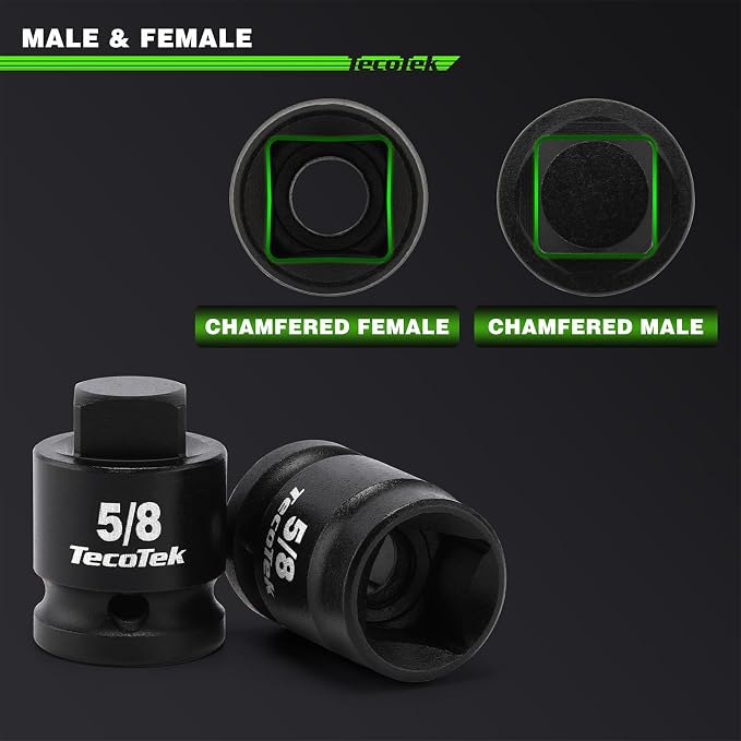 TecoTek 1/2" Drive Pipe Plug Socket Set, Square Drive Socket, 10-Piece, SAE, 4 Point Sockets, CR-MO, Tapered Male Square 7/16'' - 5/8'', Chamfered Female Square 7/16'' - 13/16''