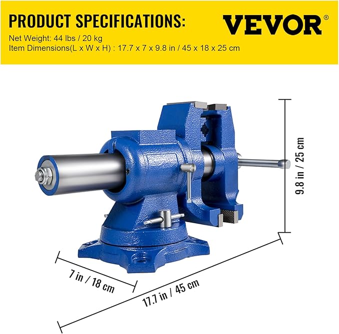VEVOR Bench Vise 6 Inch, Double Swivel Rotating Heavy Duty Vise Head/Body Rotates 360°,Pipe Vise Bench Vices 30Kn Clamping Force,for Clamping Fixing Equipment Home or Industrial Use