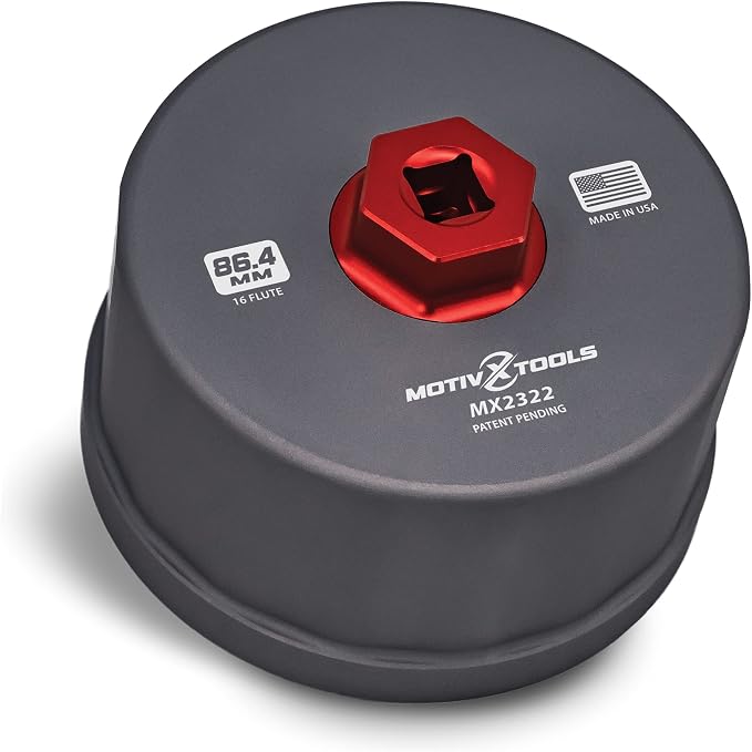 Motivx Tools MX2322-US 86.4mm 16 Flute Precision CNC Machined Aluminum Oil Filter Wrench Compatible with 2014 and Newer Volvo 2.0L 4 Cylinder Turbo Engines