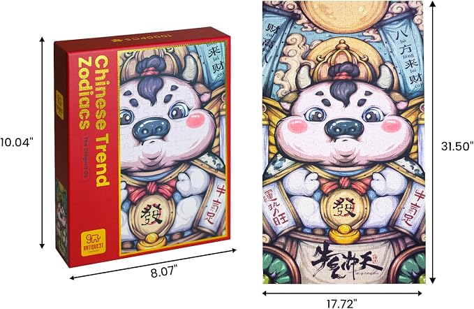 Jigsaw Puzzles for Adults 1000 Pieces, Chinese Zodiac Animals Strong, Patient, Reliable Ox Jig Saw Puzzle Gifts for People Born in 1961, 1973, 1985, 1997, 2009, 2021, 31.5 * 17.72 Inch