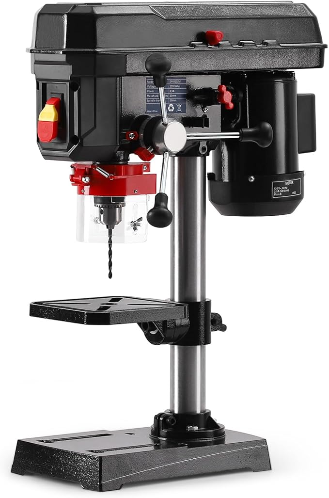 GarveeTech Benchtop Drill Press, 8 in 2.5Amp Bench Drill Press, 5Speed Variable, 0-45° Tiltling Worktable Bench Drilling Machine for Wood Metal