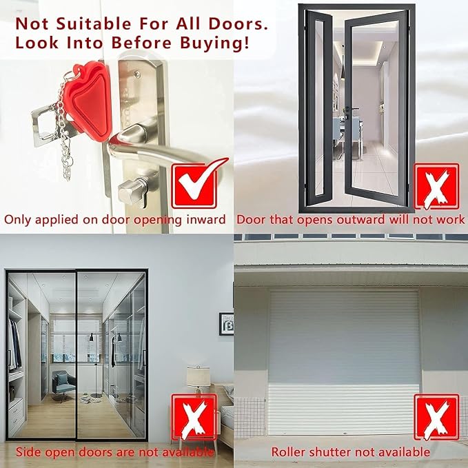Portable Door Lock & Door Stop Alarm Set, Dual Protection Home Security Door Kit, Travel Hotel Lock Devices Pocket Self Defensey Tools for Traveling Hotel Home Apartment,Red