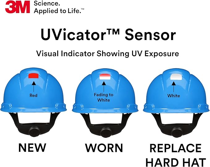 3M Hard Hat SecureFit H-700 Series Cap Style Safety Helmet with Uvicator Sensor, 4-Point Pressure Diffusion Ratchet Suspension