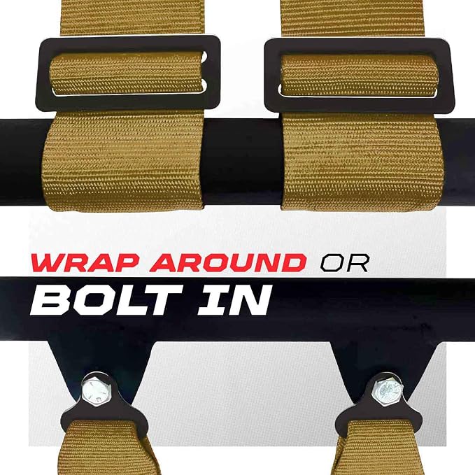 1pc 50 Cal Baja Gold 4 Point Harness 2in Straps, Racing Harness Seat Belt | Ultra Kush padding, Push Button quick release hardware. Universal Fit for UTV, RZR, race car.
