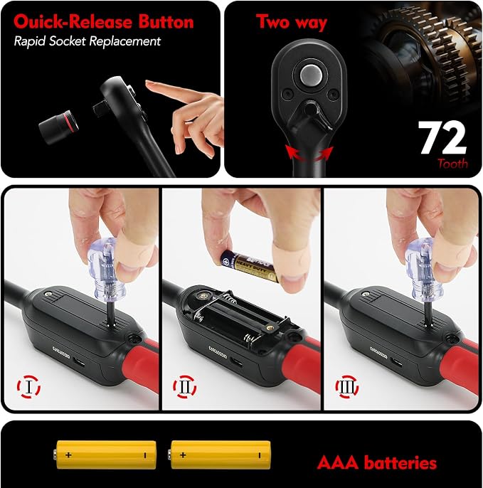 3/8" Digital Torque Wrench 2-45 Ft.lb (±2%), 68PCS Small Digital Torque Wrench Set with Short Handle, Sockets & Adapters for Automotive, Bike, Motorcycle Machinery Repair