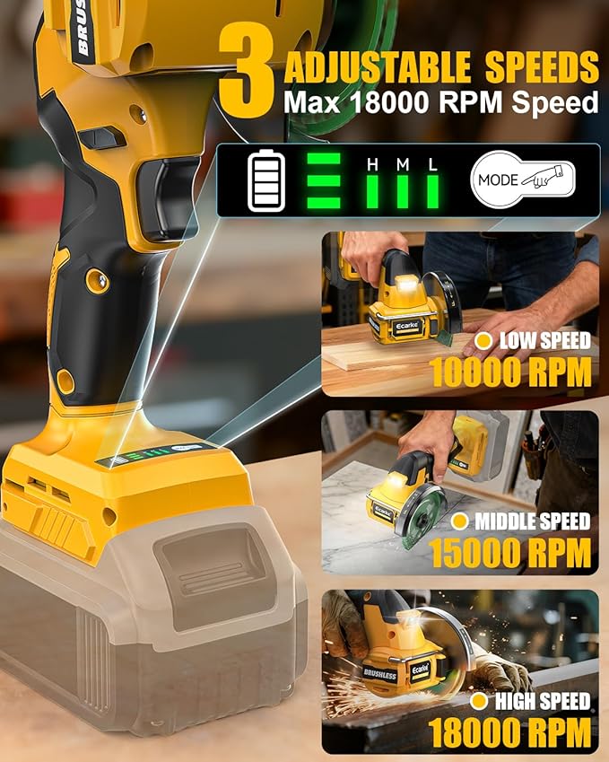Ecarke Cordless Cut Off Tool Compatible with DeWalt 20V Battery, 4" Circular Saw Brushless Motor with Blades, 18,000 RPM Mini Cut Off Tool Kit for Wood/Metal/Plastic/Tile/Stone Cutting (Tool Only)