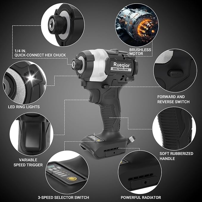 Cordless Impact Driver 1/4 inch Compatible with DeWalt 20v Battery,Brushless Driver 2800 In-lbs(300N.m),3-Speed Lightweight Power Impact Drivers with LED Light(Tool Only)