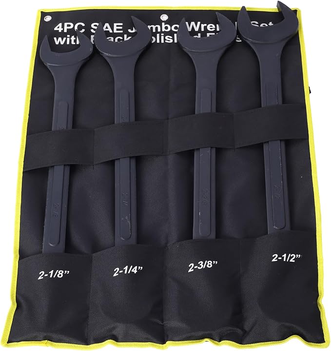 4PC Jumbo Combination Wrench Set, SAE, 2-1/8", 2-1/4", 2-3/8", 2-1/2 inch | Jumbo Wrench Set, Extra Large Combination Wrench Sets, Black Oxide Finish with Pouch (4PC-SAE)