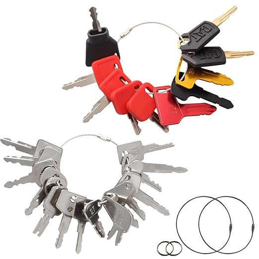 Multi Type Heavy Equipment Key Set, 26 Excavator Dozer Skid Steer Loader Forklift Roller Keys Fit CAT Caterpillar Bobcat JD Case JLG JCB Volvo Hyster Ford Holland Yanmar Kubota Komatsu Toyota Hitachi