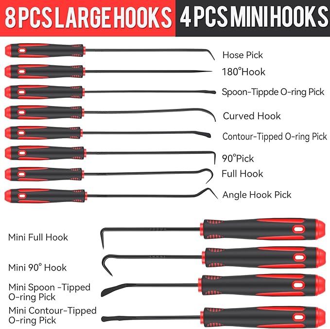 12PCS Precision Pick Set - Easy Removal Tool for Automotive Oil Seals, O-Rings, and Gaskets, Lock Pick Set, Picks, Pick Tool (12, Black 12)