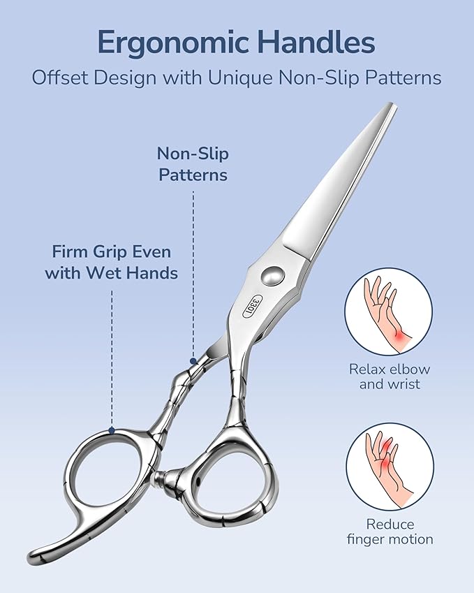 ULG Professional Hair Cutting Scissors 6.5" Japanese Stainless Steel Hand-Honed Barber Scissors for Home & Salon Use, Ergonomic Textured Handle for Men & Women