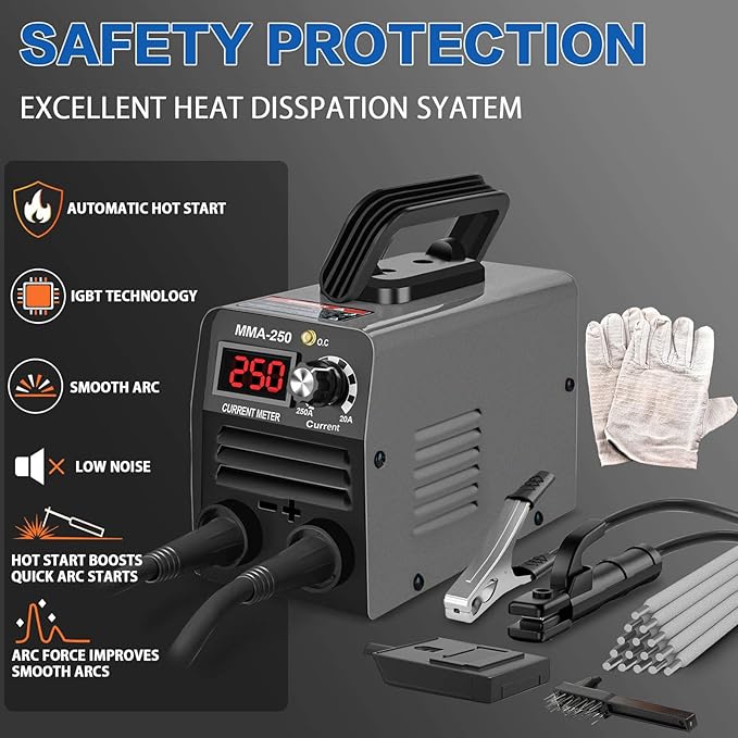 Super Mini Stick Welder Machine,110V 250A ARC Portable MMA Welding Machine for Beginners,Welding Machine with 10pcs Welding Rod Tools,IGBT Inverter Welder,Hot Start Arc Force Anti-stick (Gray)