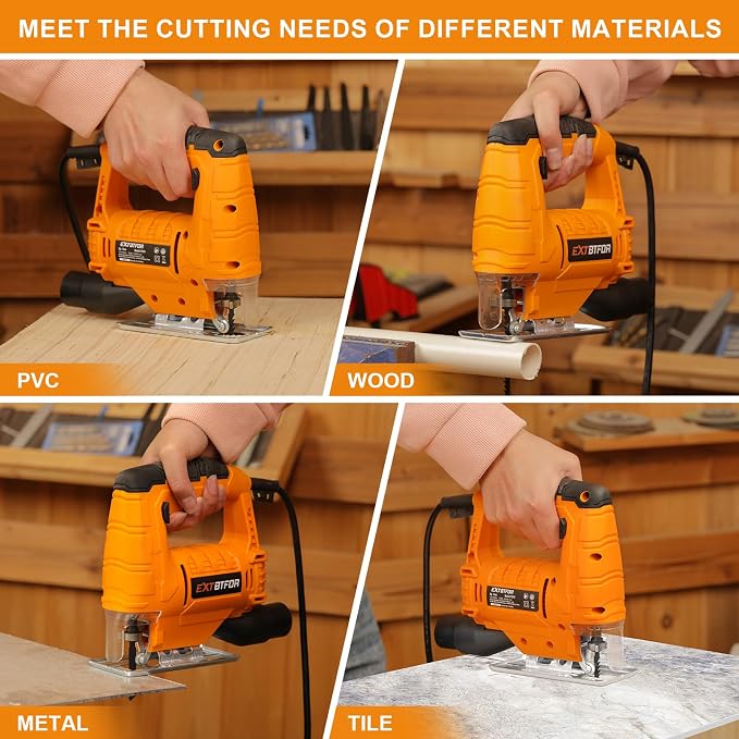 Jig Saw,350W 45 Bevel Cutting, 0-3000RPM Wood Cutter Hand Saw | Electric Jigsaw Tool with 2Pcs Blades for Small Woodworking and DIY Projects