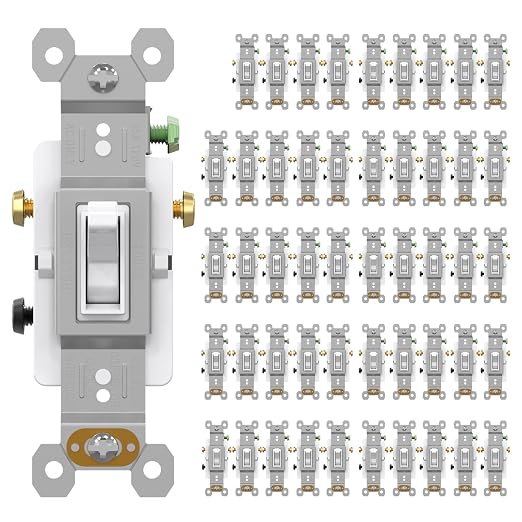 AIDA 3 Way Toggle Light Switch, 15 Amp, 120 Volt, Toggle Framed AC Quiet Switch, in Wall On/Off Switch Replacement, Self-Grounding, Residential and Commercial Grade, UL,Glossy White