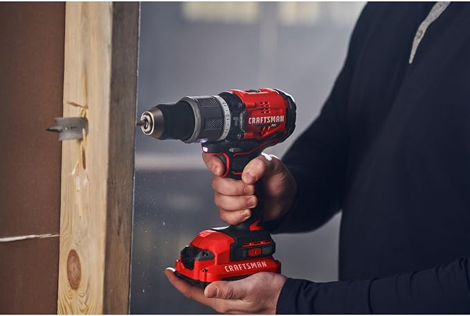 CRAFTSMAN V20 Cordless Hammer Drill Kit, 1/2 inch, 2 Batteries and Charger Included (CMCD732D2), Black