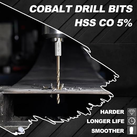 1/8 Drill Bits for Metal and Hard Steel (10pcs),M35 Cobalt Hex Shank Quick Change Impact Drill Bit Set,with Storage Case