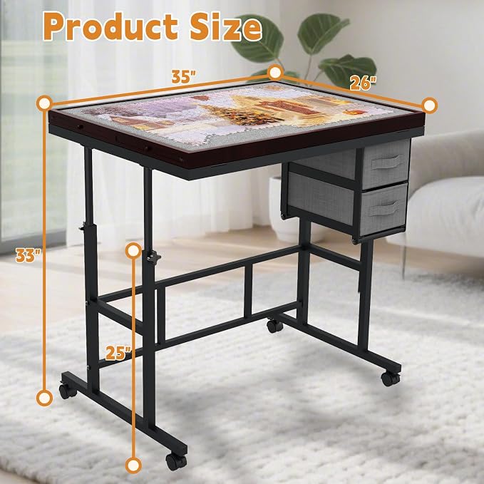 Doerpuz Jigsaw Puzzle Table with Drawers × 6,1500pcs Adjustable Height and Five up Angles Puzzle Tables for Adults with Drawers,Cover,Wheels for Indoor Game in Winter
