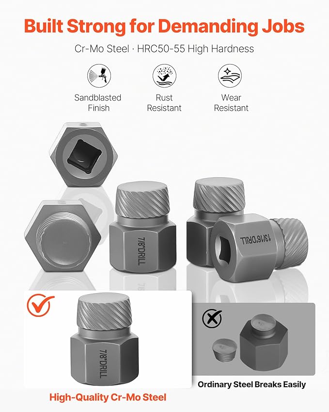 VEVOR 27Pcs Screw Extractor Set Hex Head Multi-Spline Easy Out Bolt Extractor Tool, CR-MO Steel Heavy Duty EZ Out Rounded Screw Remover, Adapters