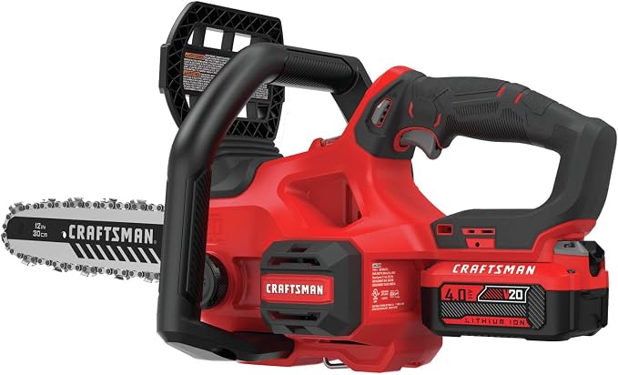 CRAFTSMAN V20 Cordless Chainsaw, 12-Inch Electric Chainsaw, Battery Powered, Battery and Charger Included (CMCCS620M1)