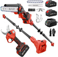 4-In-1 Electric Pruning Shears & Pole Saw Combo, 8 Inch Mini Chainsaw Cordless with 2×4.0 Ah Batteries, Extendable Tree Trimmer, 4 Modes Adjustable Branch Cutter for Garden Trimming (Red)