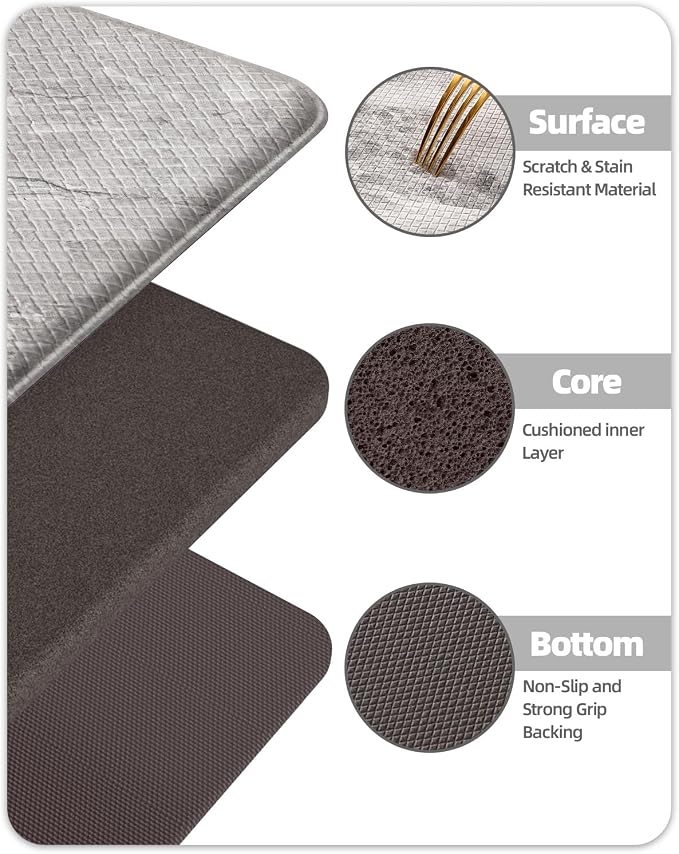 Color&Geometry Marble Kitchen Mats for Floor 24x87, Non Slip Wide & Large Kitchen Runner Rug, Easy Clean, Oil & Water Resistant, Anti Fatigue Foam Standing Mat for Sink, Laundry, Office, Grey