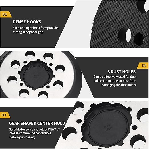 Sander Pad Replacement for Dewalt, 2 Pack 5" 8 Hole Hook and Loop Orbital Sander Metal Pad Compatible with DeWalt DWE6421 6421K DWE6423 6423K DCW210B Random Orbital Sanders (4 Screw Holes)