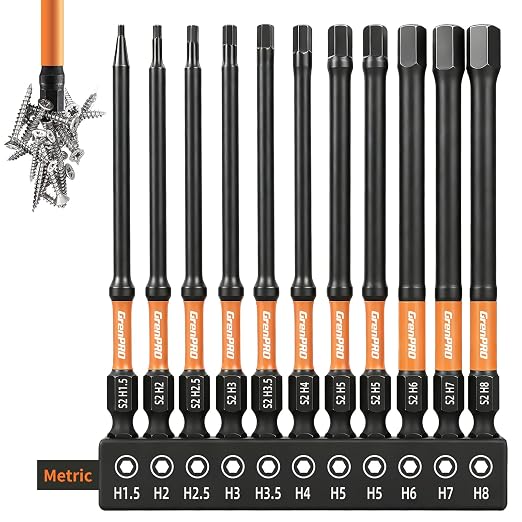 GRENPRO 11PCS Impact Hex Head Allen Wrench Drill Bit Set(Metric), 1/4" Hex Shank S2 Steel Magnetic Hex Bits, CNC Machined Tips, 4 Inch Length with Storage Box
