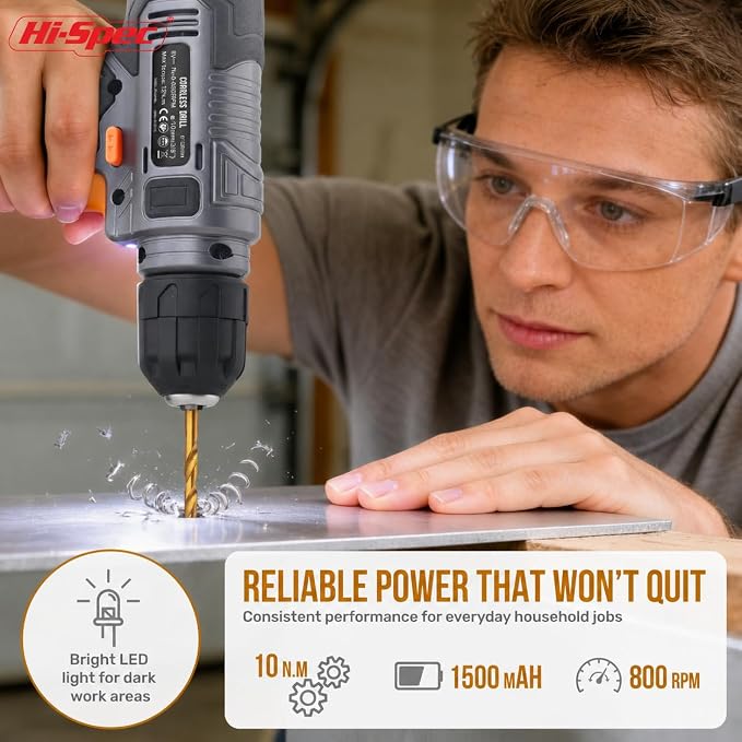 Hi-Spec 8V USB Power Drill Driver Screw Drill Bit Set. Cordless & Rechargeable Electric Drill Driver with Wall Hanging Kit,Gray