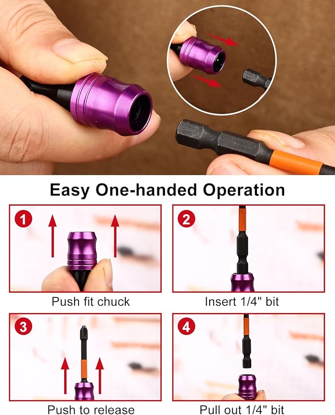 katerk 6pcs Bit Holder with Carabiner Socket for Mens Gift, 1/4 inch Hex Shank Aluminum Alloy Screwdriver Bit Holders, Quick Release Easy Change Impact Driver Drill Bit Keychain Extension (Classic)