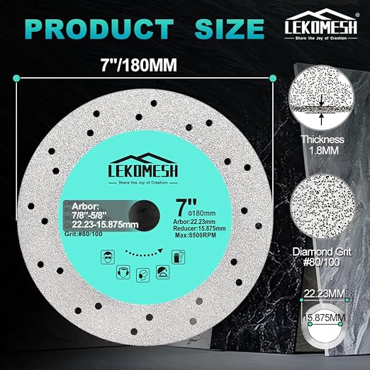 Rock Slab Grinding Disc - 7 inch Glass Cutter Disc, Granite Cutting Blade, Diamond Grinder Wheel for Rock Slab, Stone, Tile, Marble, Granite, Glass Diamond Saw Blades