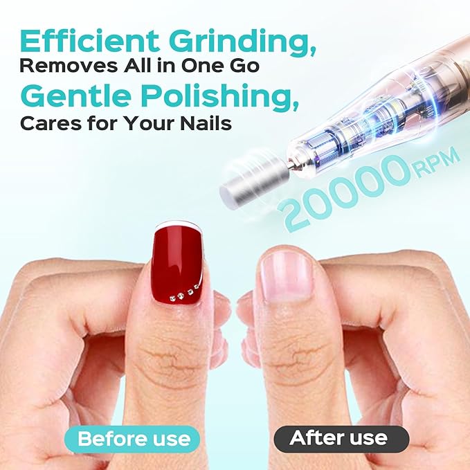 COSLUS C52 Electric Cordless Nail Drill: Professional Nail File kit with LED Screen for Acrylic Gel Powder. Portable for Home DIY & Salon Use. Manicure Pedicure for Beginners, Women, Travel, Red
