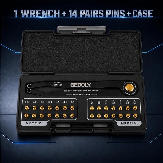 Adjustable Pin Spanner Wrench Set, Heavy Duty Shock & Lock Nut Tool | Fits coilover, shock & suspension lock nuts. Includes 14 pairs Metric/SAE pins. Adjustable hook spanner wrench tool kit.
