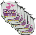Lunarable Owls Chair Cushion Pads Set of 6, Animal Couple Owl Sitting on a Branch Family Portrait Cartoon Art, Anti-Slip Seat Padding for Kitchen & Patio, 16"x16", Purple Yellow Pink