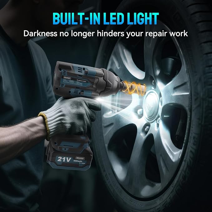 Cordless Impact Wrench 1/2 Inch, 1500 N.m/1106ft-lbs Brushless Impact Gun Compatible with Makita 18V Batteries, 3000 RPM High Torque Electric Power Impact Driver Set for Car Home (Blue With Battery)