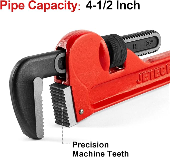 Jetech 36-Inch Heavy Duty Straight Pipe Wrench, Adjustable Aluminum Plumber Wrench with Floating Hook Jaw, Rust Resistant Red I-Beam Handle for Industrial Plumbing