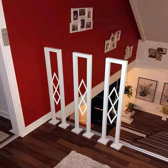 U-Shaped Stair Handrail, White Wrought Iron Hand Rails Decorative Railing for Indoor Stairs, Porch Deck Loft Corridor Safety Non-Slip Support Poles, with Diamond Pattern (White/3FT/90CM)