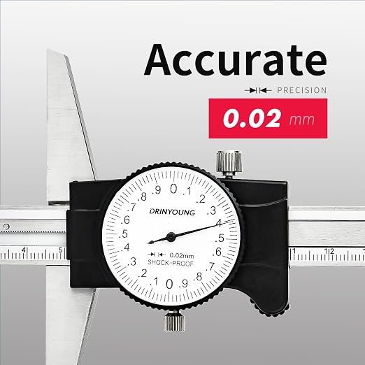 Depth Calipers with Gauge 0-150/200mm 0.02mm Precision Shockproof Four-use Measuring Tool (Mechanical/Automotive Repair)，DRINYOUNG (0-200 mm (Depth dial Caliper))