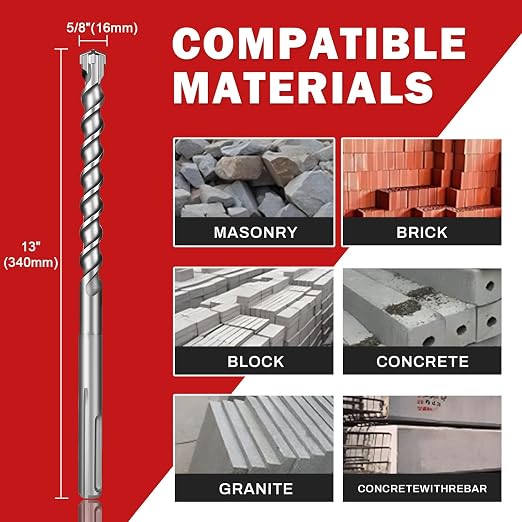 5/8" x 13" SDS Max Cross-Tip Rotary Hammer Drill Bit – Upgraded Heat-Treated Carbide Head, Extended Length 340mm for Longer Working Depth, Concrete Drill Bit for Masonry, Brick & Stone