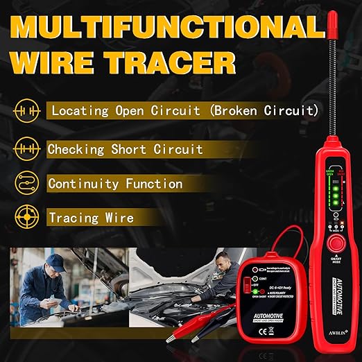 AWBLIN Wire Tracer Automotive Electrical Open & Short Finder Circuit Tester Wire Breaker Finder Fault Probe Cable Tracker Electrical DC 6-42V
