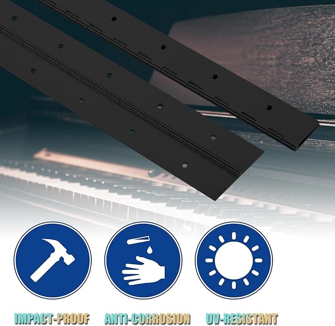 EPHECH 4PCS Black Piano Hinges 16Inch, Heavy Duty Stainless Steel Piano Hinge with Hole, 0.05" Thickness/1.2" Open Width Continuous Hinge for Folding Cabinet Door Butt Hinge