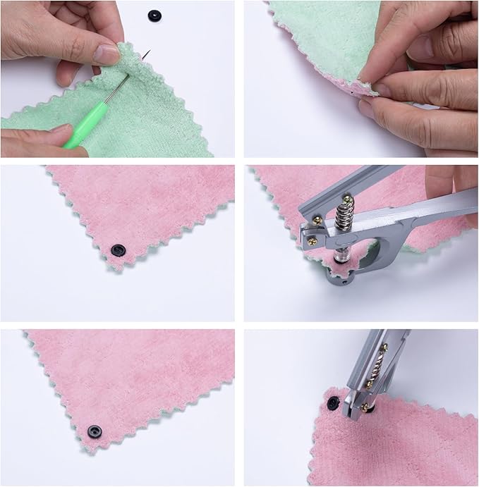 Pine & Linen Hand-held Snap Pliers Tool with 15pcs Plastic Snaps,Fastener Press Attacher Punch for T3 T5 T8 Snaps,No-Sew Button Snap Punch for Crafts Clothing/DIY Enthusiasts