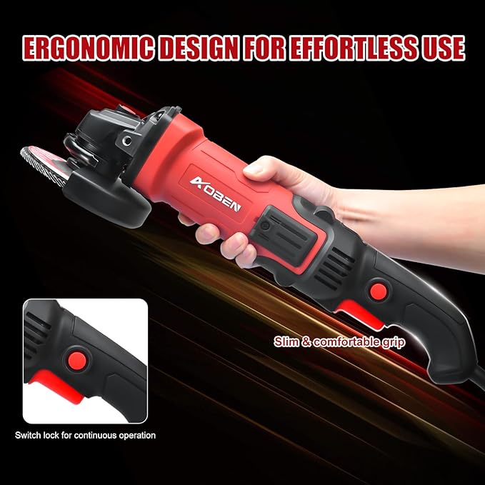 AOBEN 1200W Angle Grinder 4-1/2 inch | 10Amp, 11000 RPM, 6-Speed Corded Power Electric Cut off Tool with Switch Lock | for Heavy Duty Work & Metal Cutting, Grinding & Polishing