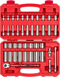 TEKTON 3/8 Inch Drive 6-Point Socket and Ratchet Set, 42-Piece (6-24 mm) | SKT15201 | (6 - 24 mm), Shallow and Deep, Case