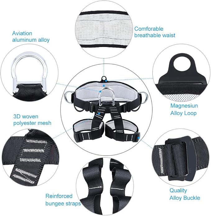 X XBEN Thicken Climbing Harness, Protect Waist Safety Harness Gear, Wider Half Body Harness for Roofing Fire Rescuing Rock Climbing Rappelling Tree Climb