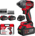 Cordless Impact Driver 2655In-lbs(300N·m) - 21V 1/4" Hex Chuck Brushless Impact Driver With 2 x 4.0Ah Batteries & Charger & 14 x Sockets Set & 10 x Screwdriver Bits for Home Projects & DIY Red