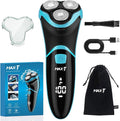 MAX-T Electric Razor for Men with Pop-Up Trimmer, IPX7 Waterproof Electric Shaver, 3D Rotary Shaver, Rechargeable Cordless Shavers for Men, Type-C, 120Mins Runtime, Plug & Play