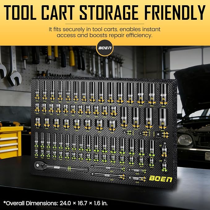 BOEN Pro 80-Pieces 1/2" & 3/8" Drive Master Impact Socket Set, 6 Point Metric Deep & Shallow Sockets (8-32mm), Cr-Mo, Includes 1/2" Drive 90-Tooth Handle Wrench for High-Torque Applications