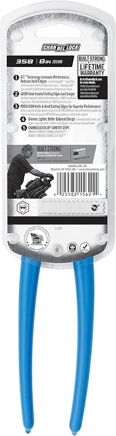 Channellock End Cutting Plier 358 - Blue Grip, Carbon Steel, Matte Finish - 8 in