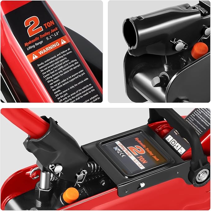 DNA Motoring Floor Jack 2 Ton (4000 lbs) Capacity, Fast Lift Low Profile Hydraulic Trolley Jack, Steel Heavy-Duty Service Car Jack, Lifting Range 5.1"-13", Red, TOOLS-00234-RD