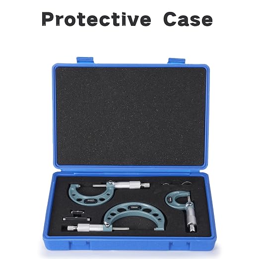 REXBETI 3Pcs Outside Micrometer Set, 0-3" Machinist Micrometer, Ultra-Precision Carbide Tipped Measuring Tool Set, 0.001" Graduation, +/-0.0001" Accuracy, Protective Case